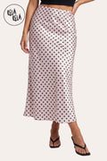 Satin Polka Dot Flowy Maxi Skirt in Pink