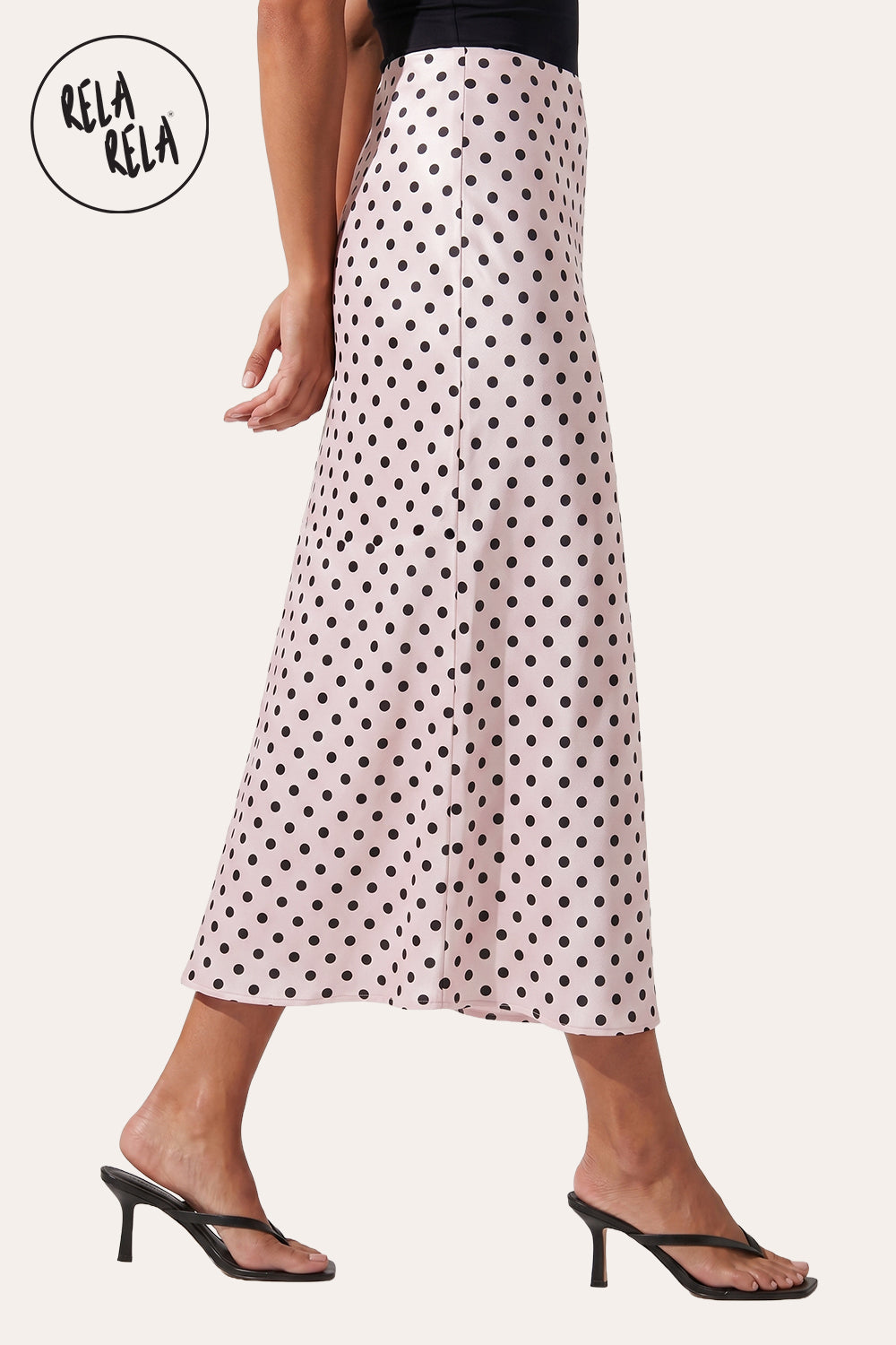 Satin Polka Dot Flowy Maxi Skirt in Pink