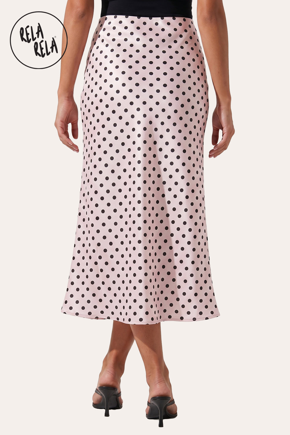 Satin Polka Dot Flowy Maxi Skirt in Pink