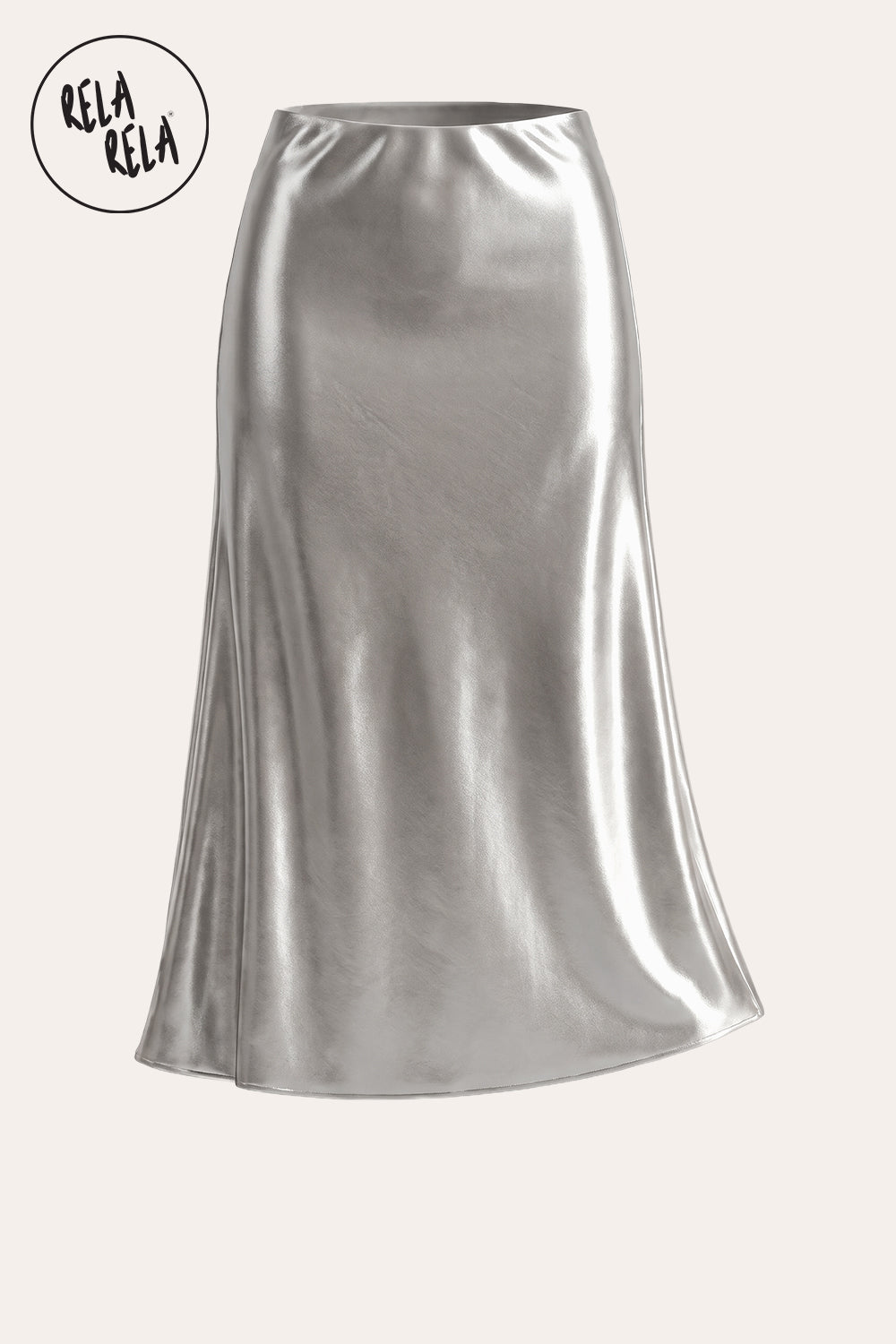 Satin Maxi Skirt with Slim Straight Cut in Silver