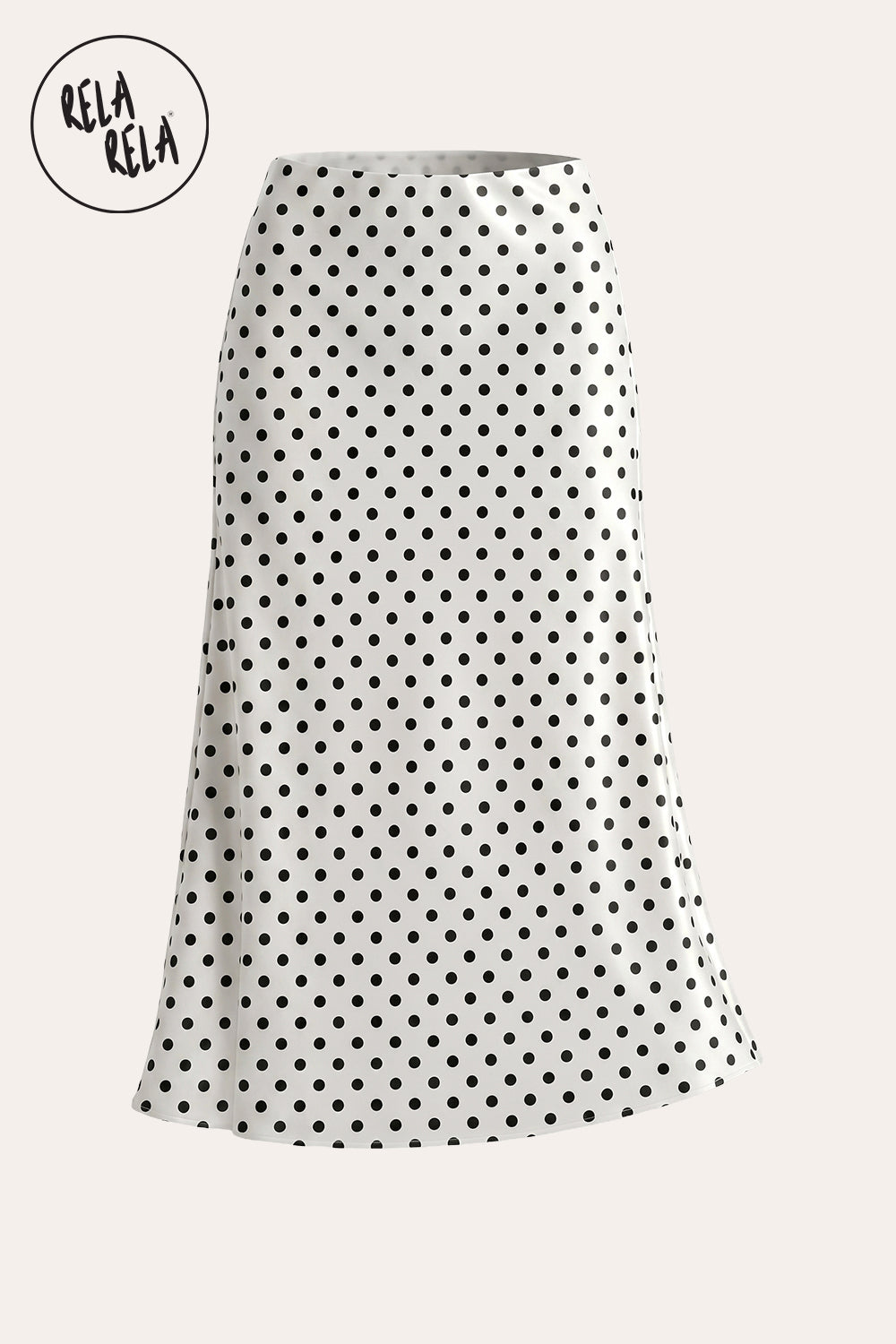 Satin Polka Dot Flowy Maxi Skirt in White