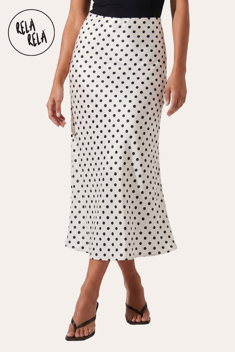 Satin Polka Dot Flowy Maxi Skirt in White