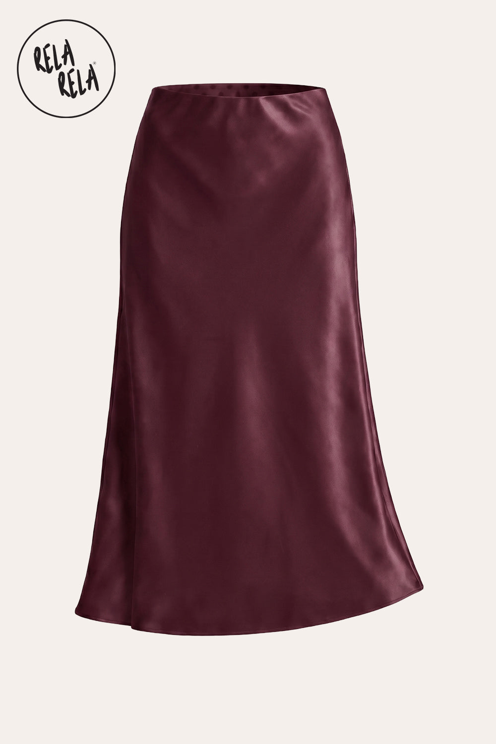 Satin Maxi Skirt with Slim Straight Cut in Plum