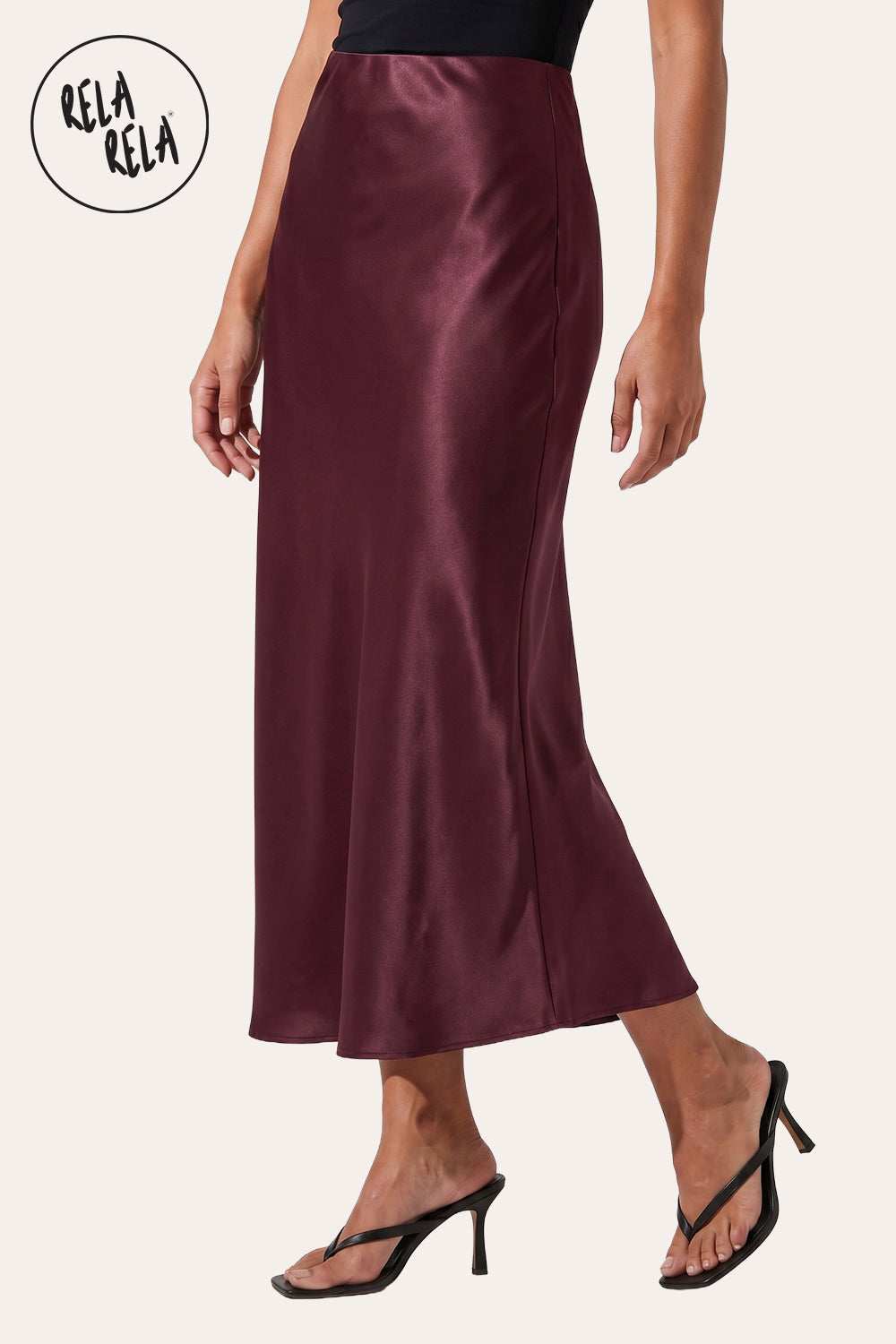 Satin Maxi Skirt with Slim Straight Cut in Plum