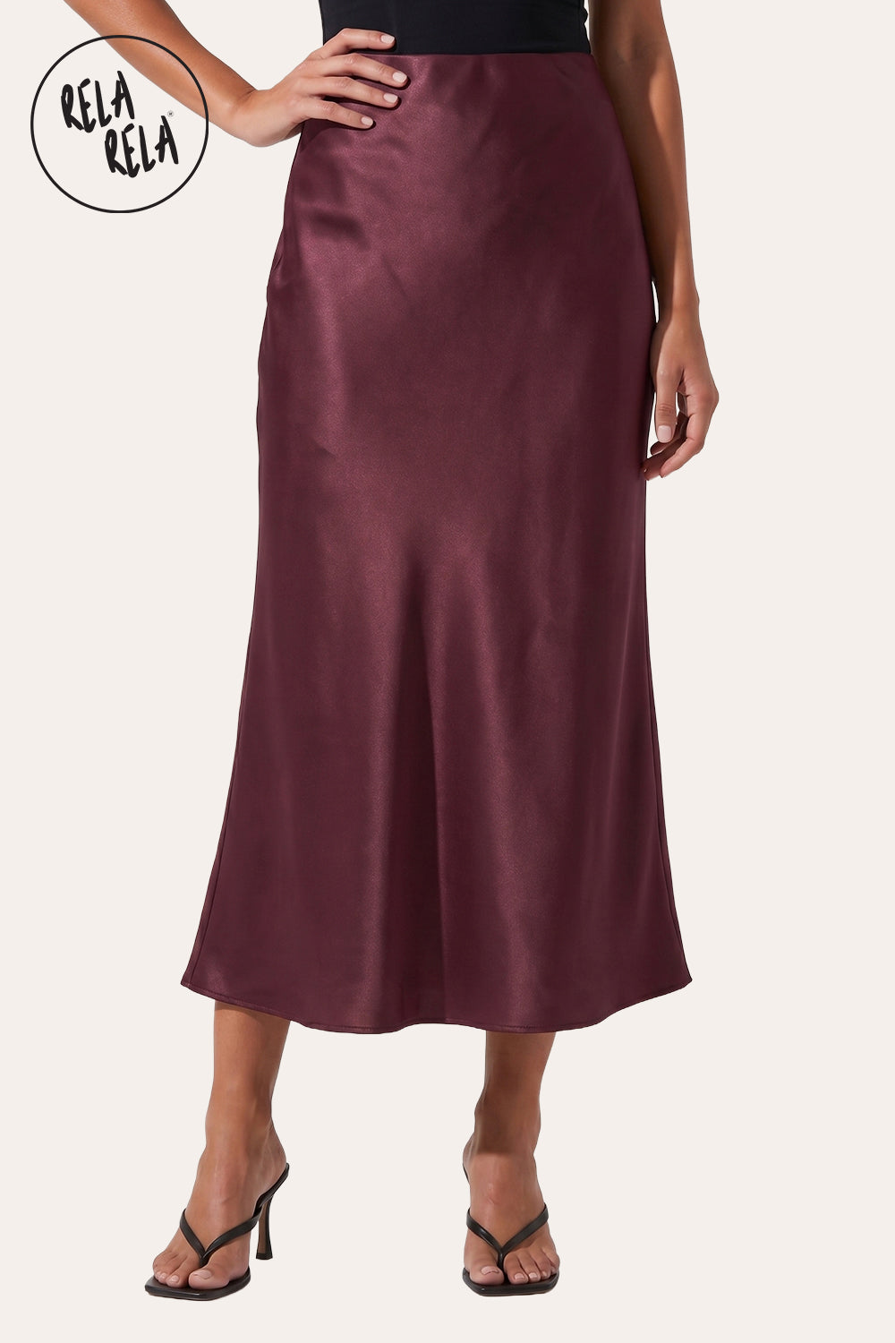 Satin Maxi Skirt with Slim Straight Cut in Plum