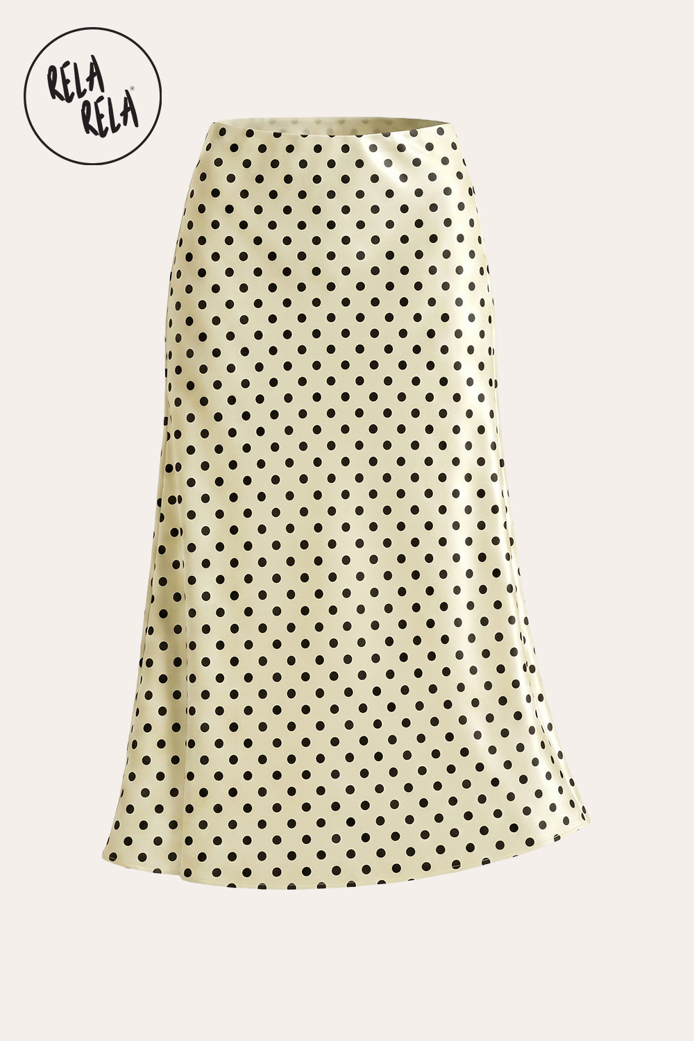 Satin Polka Dot Flowy Maxi Skirt in Yellow