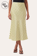 Satin Polka Dot Flowy Maxi Skirt in Yellow