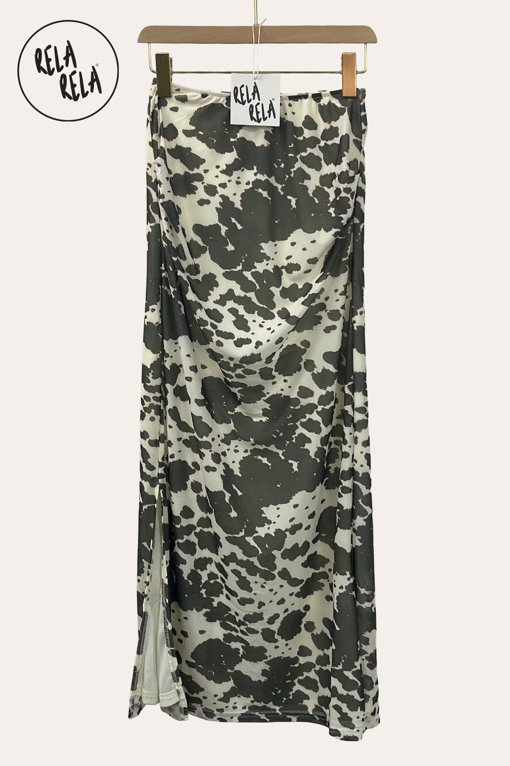 Animal Print Mesh Maxi Skirt in Cow Print