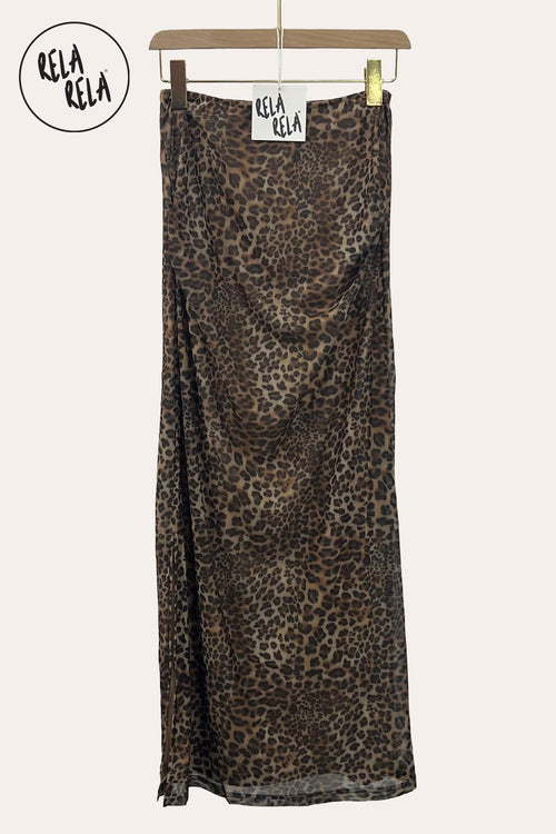 Animal Print Mesh Maxi Skirt in Leopard