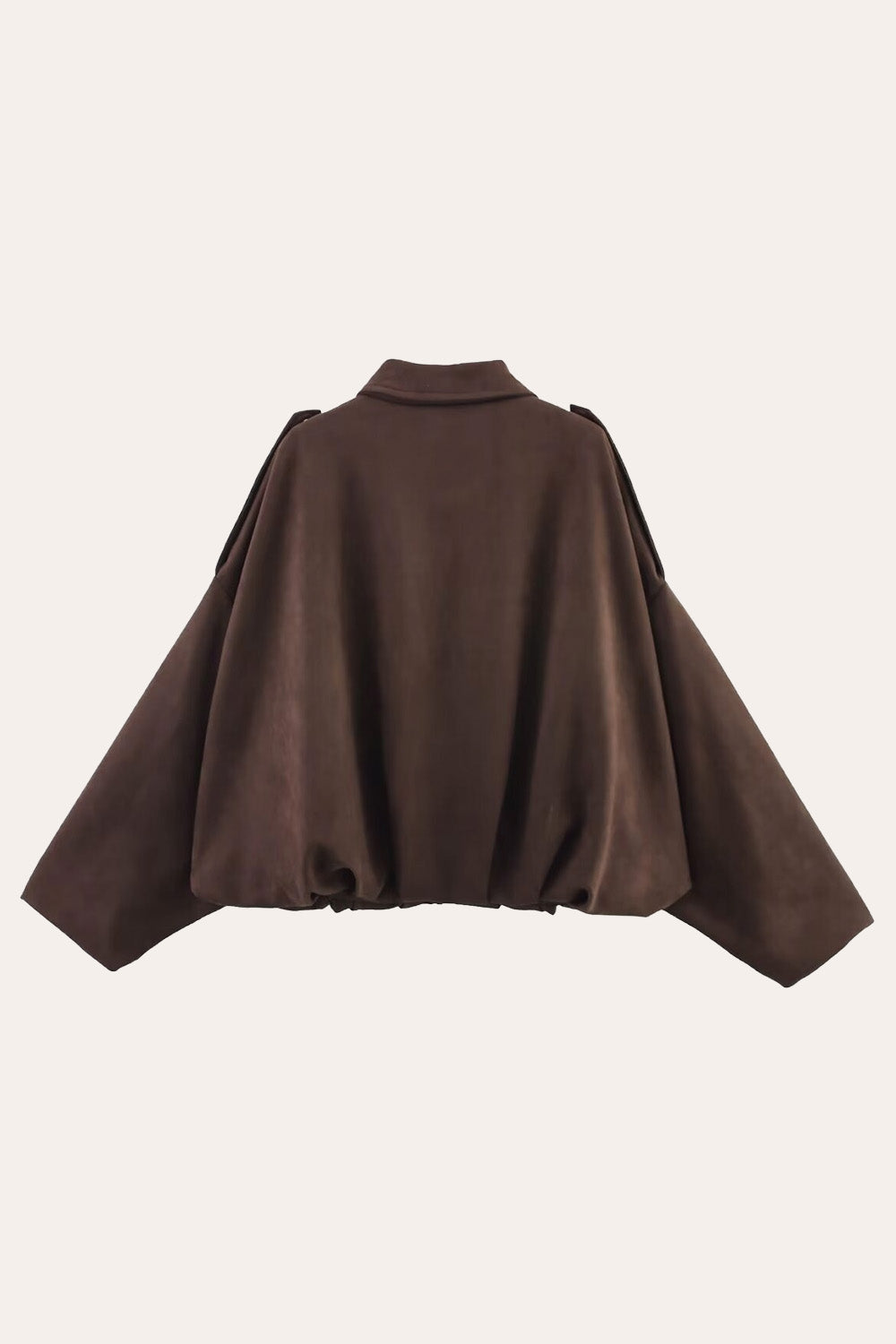 Faux Suede Zip-Up Bomber Jacket in Chocolate