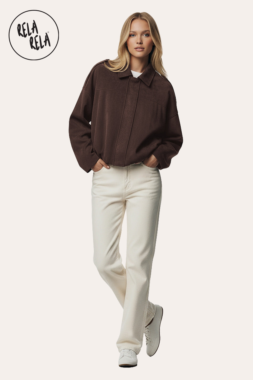 Faux Suede Zip-Up Bomber Jacket in Chocolate