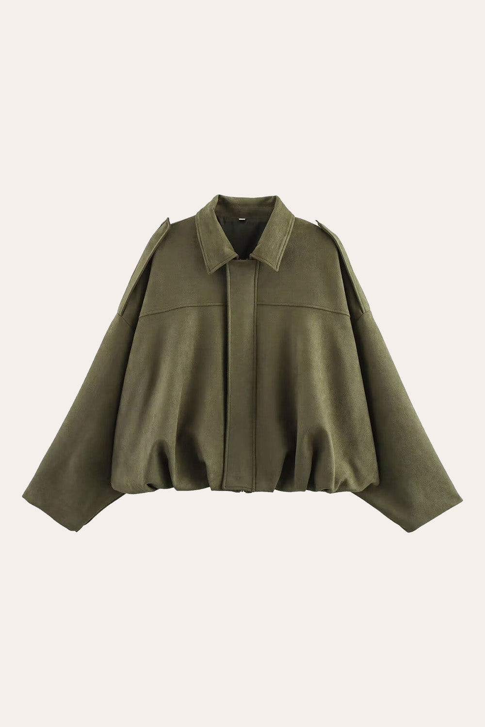 Faux Suede Zip-Up Bomber Jacket in Khaki
