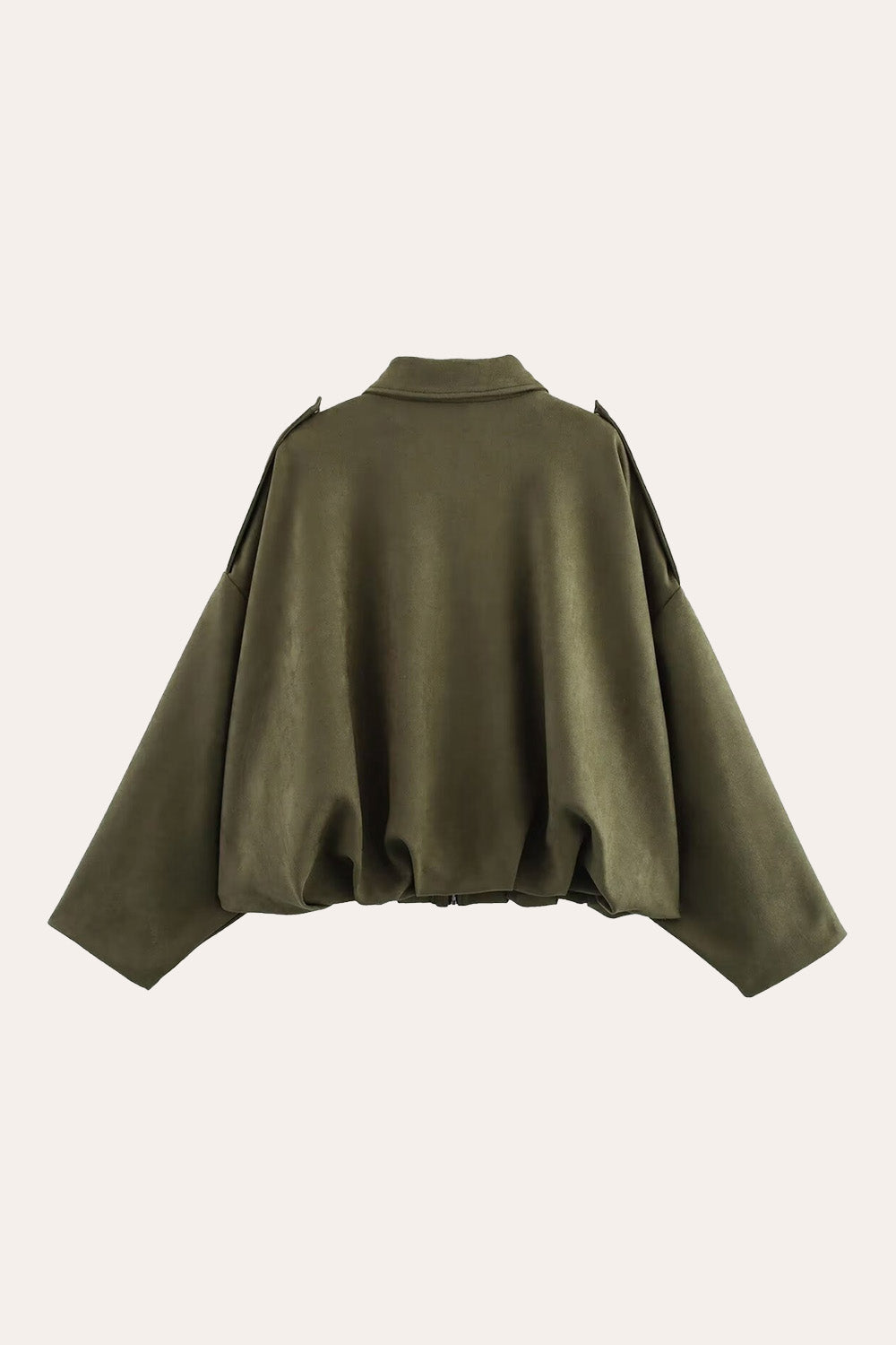 Faux Suede Zip-Up Bomber Jacket in Khaki