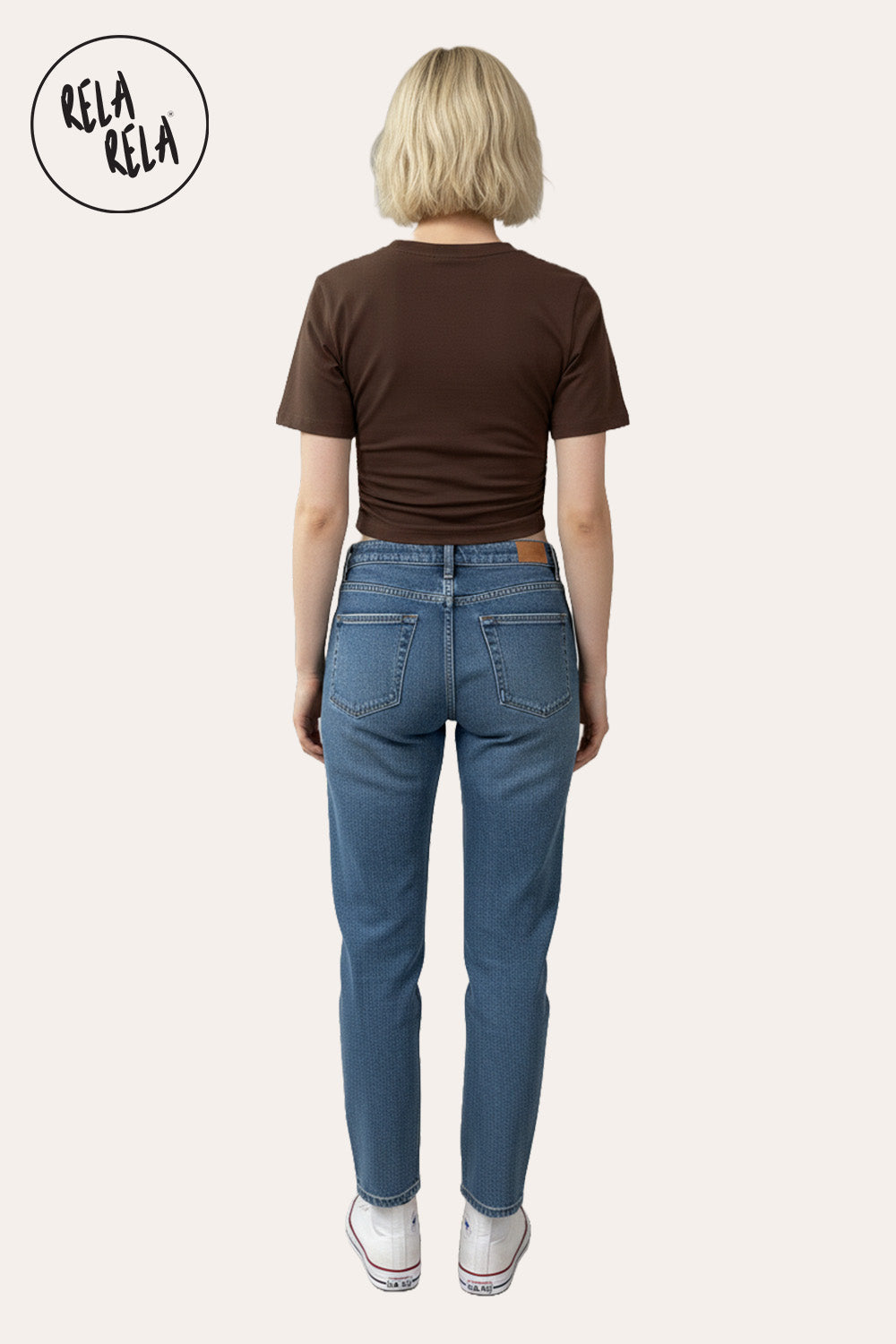 Cinched Waist Short Sleeve Fitted T-Shirt in Chocolate