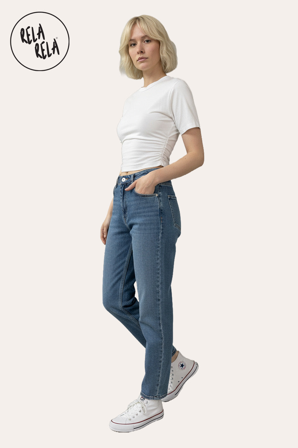 Cinched Waist Short Sleeve Fitted T-Shirt in White