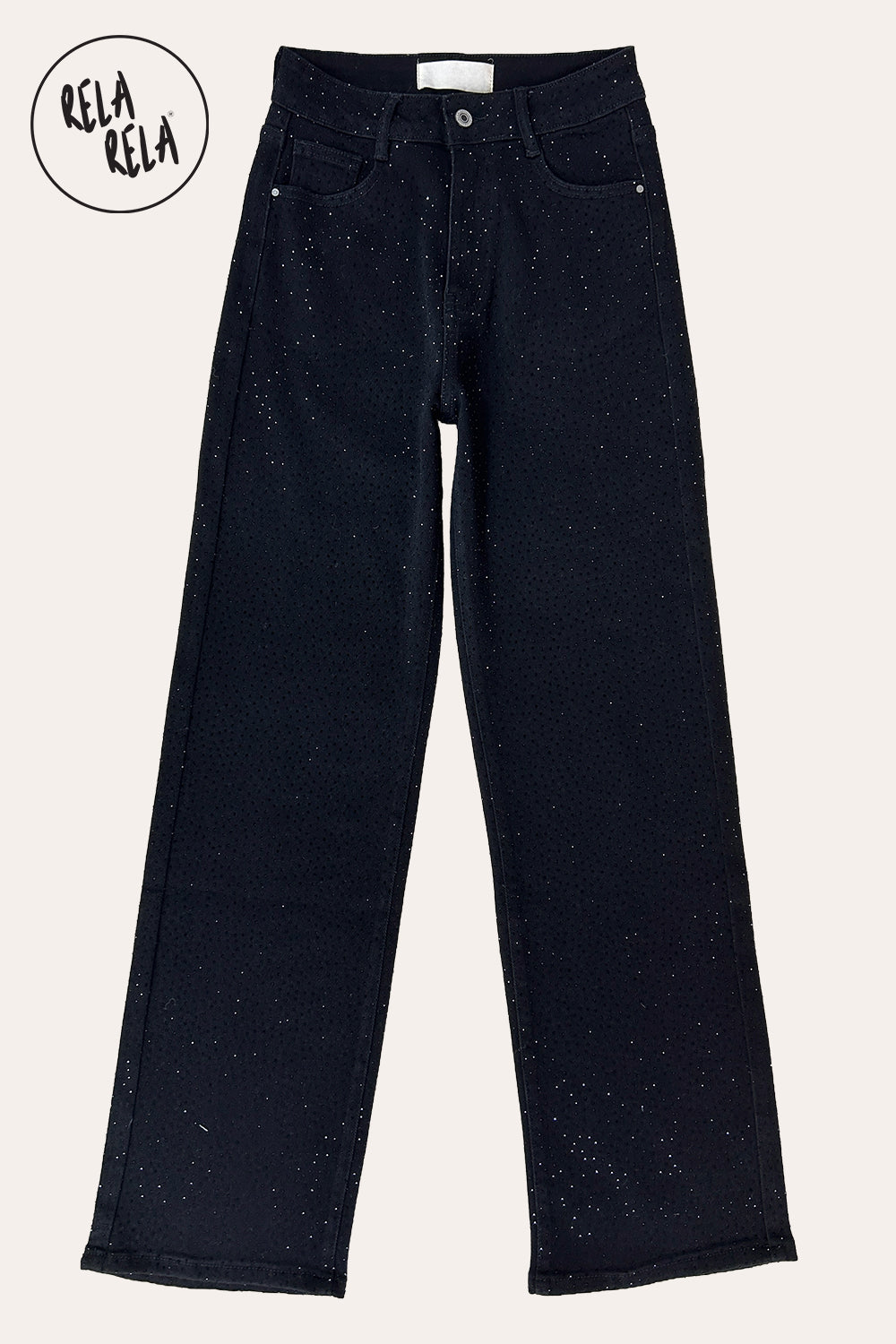 Viral Stretchy Dad Fit Jeans with All-Over Diamantes in Black