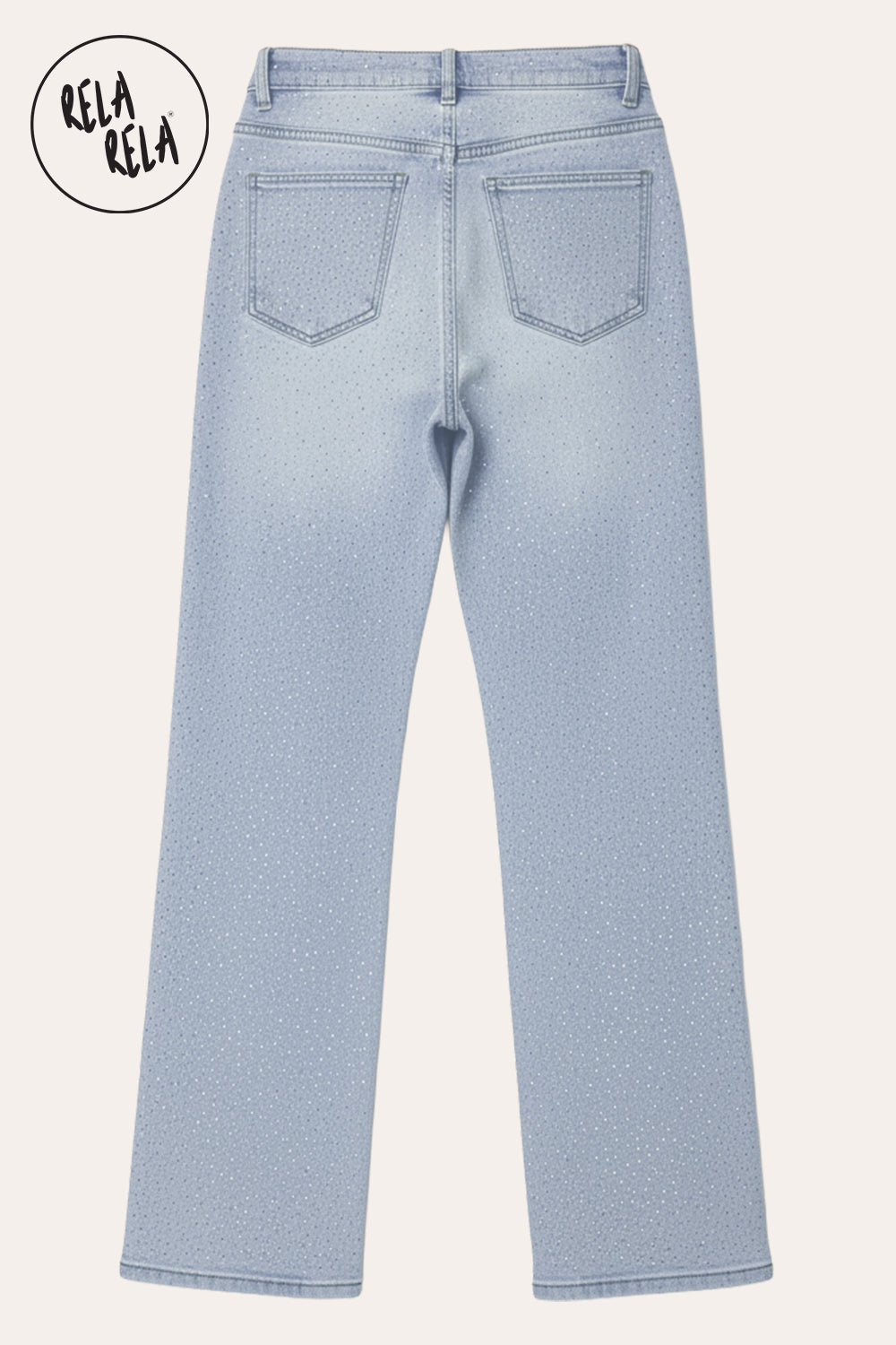 Viral Stretchy Dad Fit Jeans with All-Over Diamantes in Light Blue