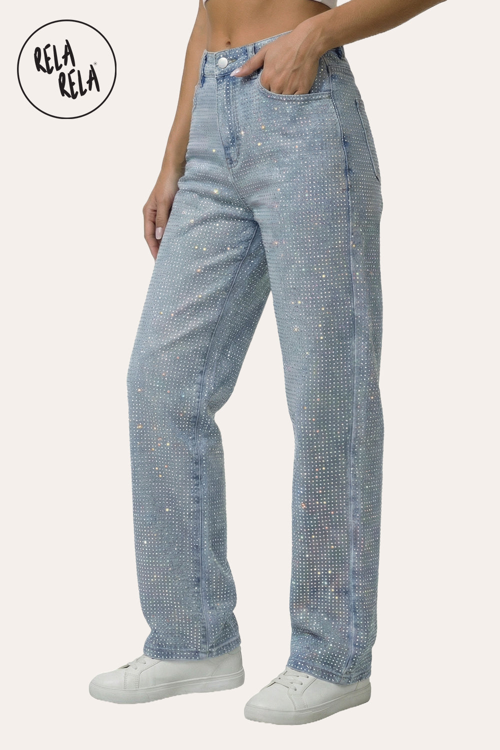 Limited Edition Viral Stretchy Dad Fit Jeans with Multi-Colour Mermaid Rhinestones