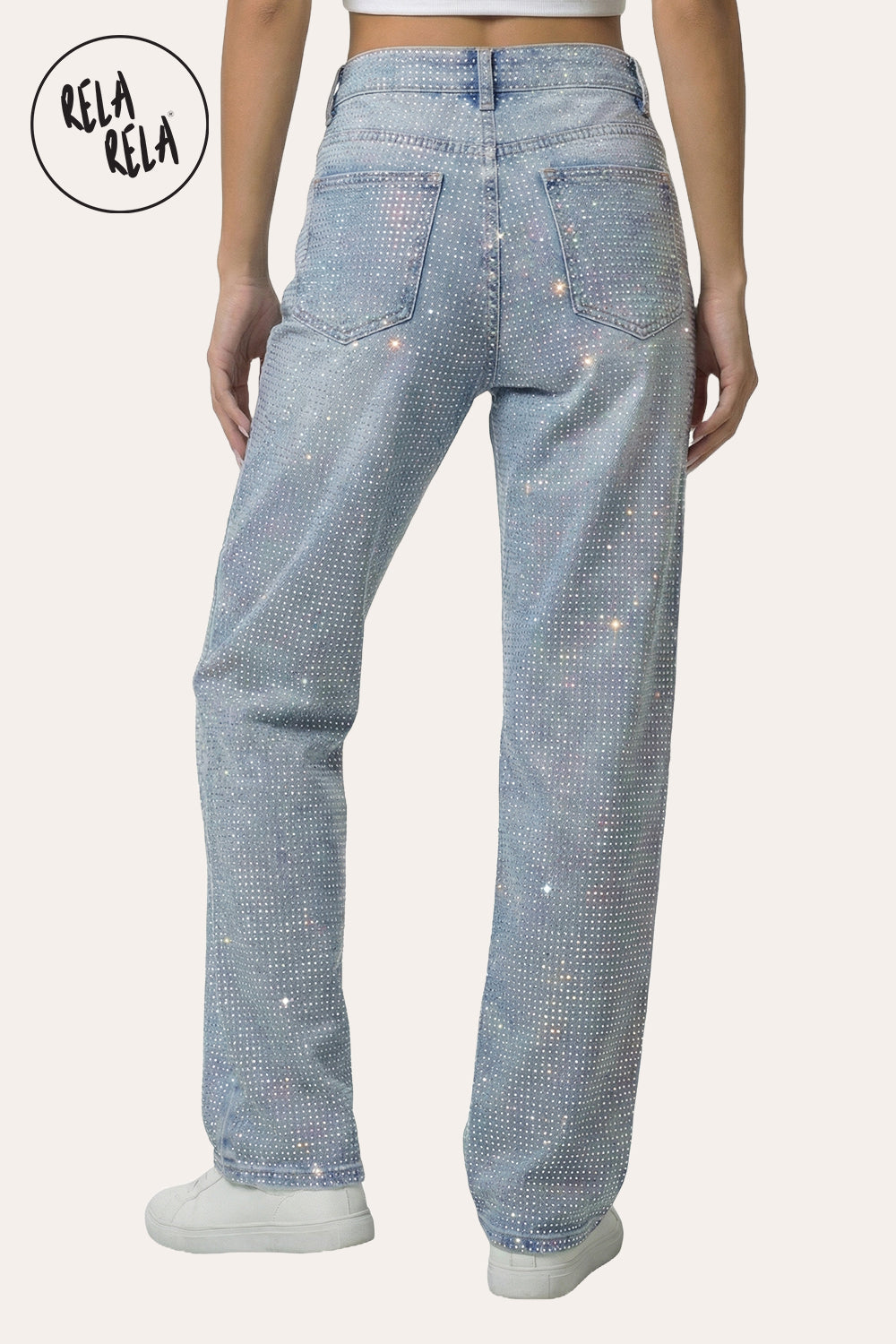Limited Edition Viral Stretchy Dad Fit Jeans with Multi-Colour Mermaid Rhinestones