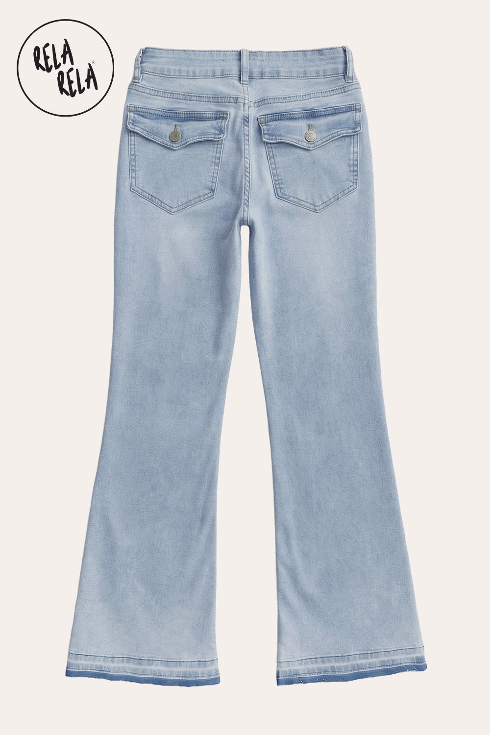 Viral Stretchy Low-Waisted Flap Pocket Bootcut Flared Jeans in Light Blue
