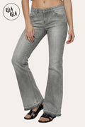 Viral Stretchy Low-Waisted Flap Pocket Bootcut Flared Jeans in Grey