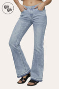 Viral Stretchy Low-Waisted Flap Pocket Bootcut Flared Jeans in Light Blue
