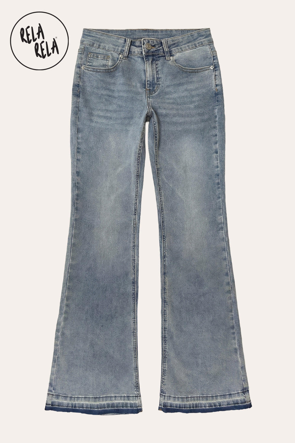 Viral Stretchy Low-Waisted Flap Pocket Bootcut Flared Jeans in Vintage Blue