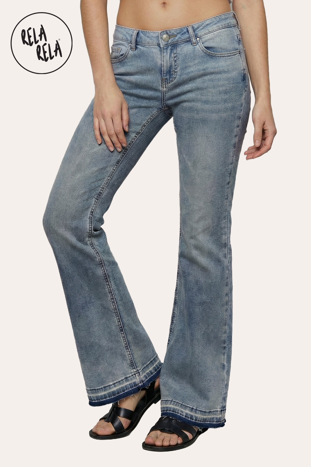 Viral Stretchy Low-Waisted Flap Pocket Bootcut Flared Jeans in Vintage Blue