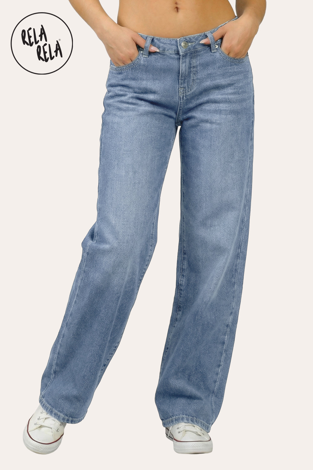 Y2K Viral Stretch Petite-Friendly Low Waisted Wide Leg Jeans - Mid Blue