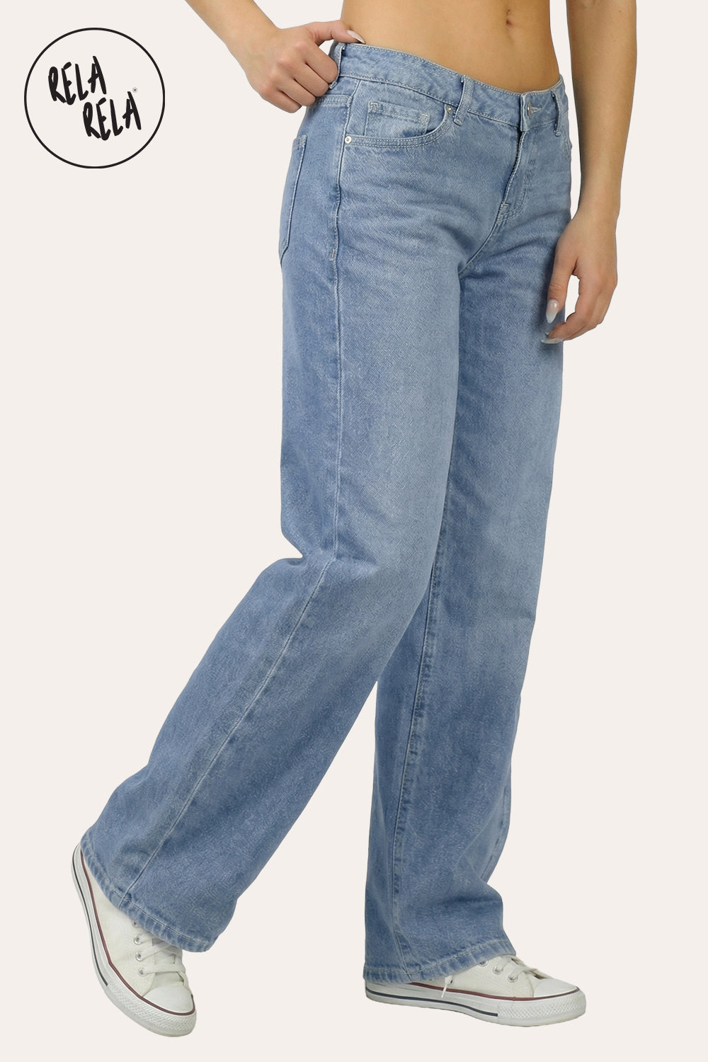 Y2K Viral Stretch Petite-Friendly Low Waisted Wide Leg Jeans - Mid Blue