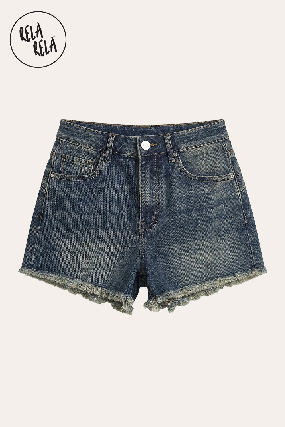 Stretchy Push Up High Waisted Frayed Hem Denim Shorts in Denim Blue