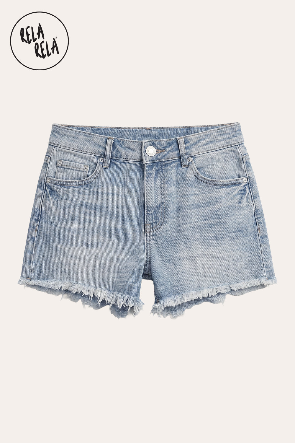 Stretchy Push Up High Waisted Frayed Hem Denim Shorts in Light Blue