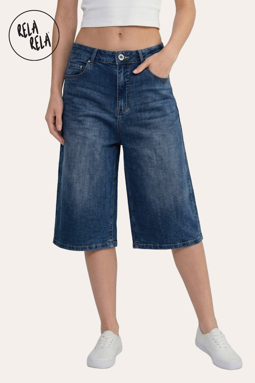 Baggy Fit Longline Denim Jorts: Y2K Loose Skater Style in Denim Blue