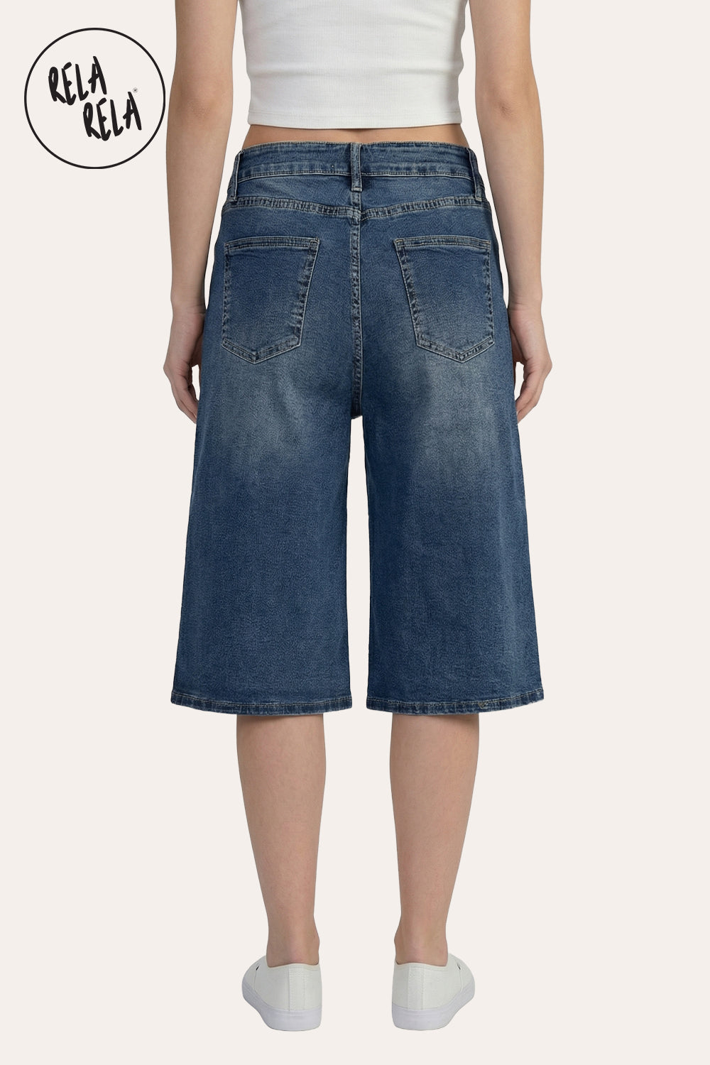 Baggy Fit Longline Denim Jorts: Y2K Loose Skater Style in Denim Blue