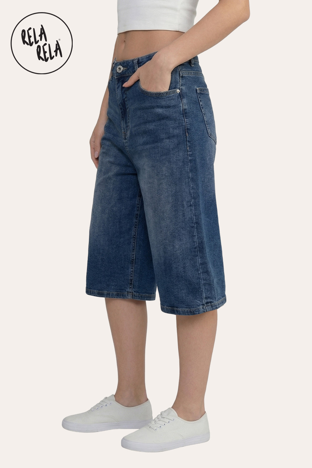 Baggy Fit Longline Denim Jorts: Y2K Loose Skater Style in Denim Blue