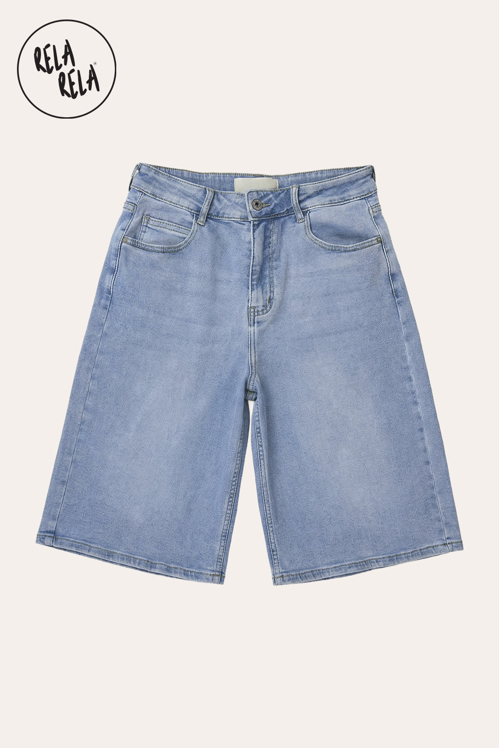 Viral Stretchy Low Rise Baggy Longline Denim Bermuda Shorts in Blue