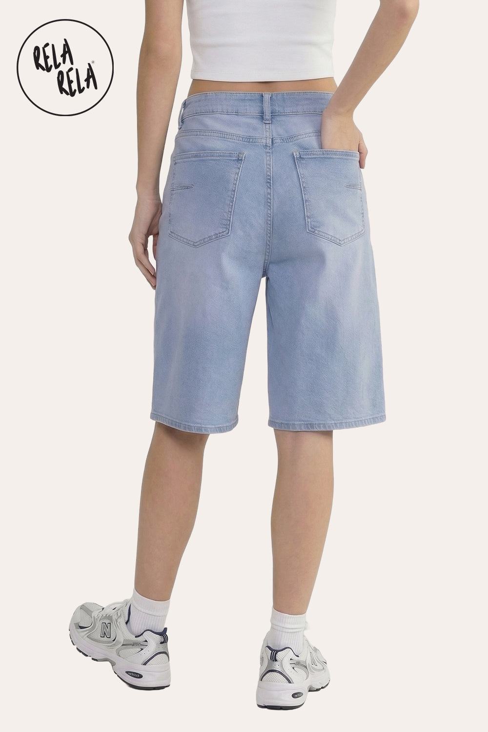 Viral Stretchy Low Rise Baggy Longline Denim Bermuda Shorts in Blue