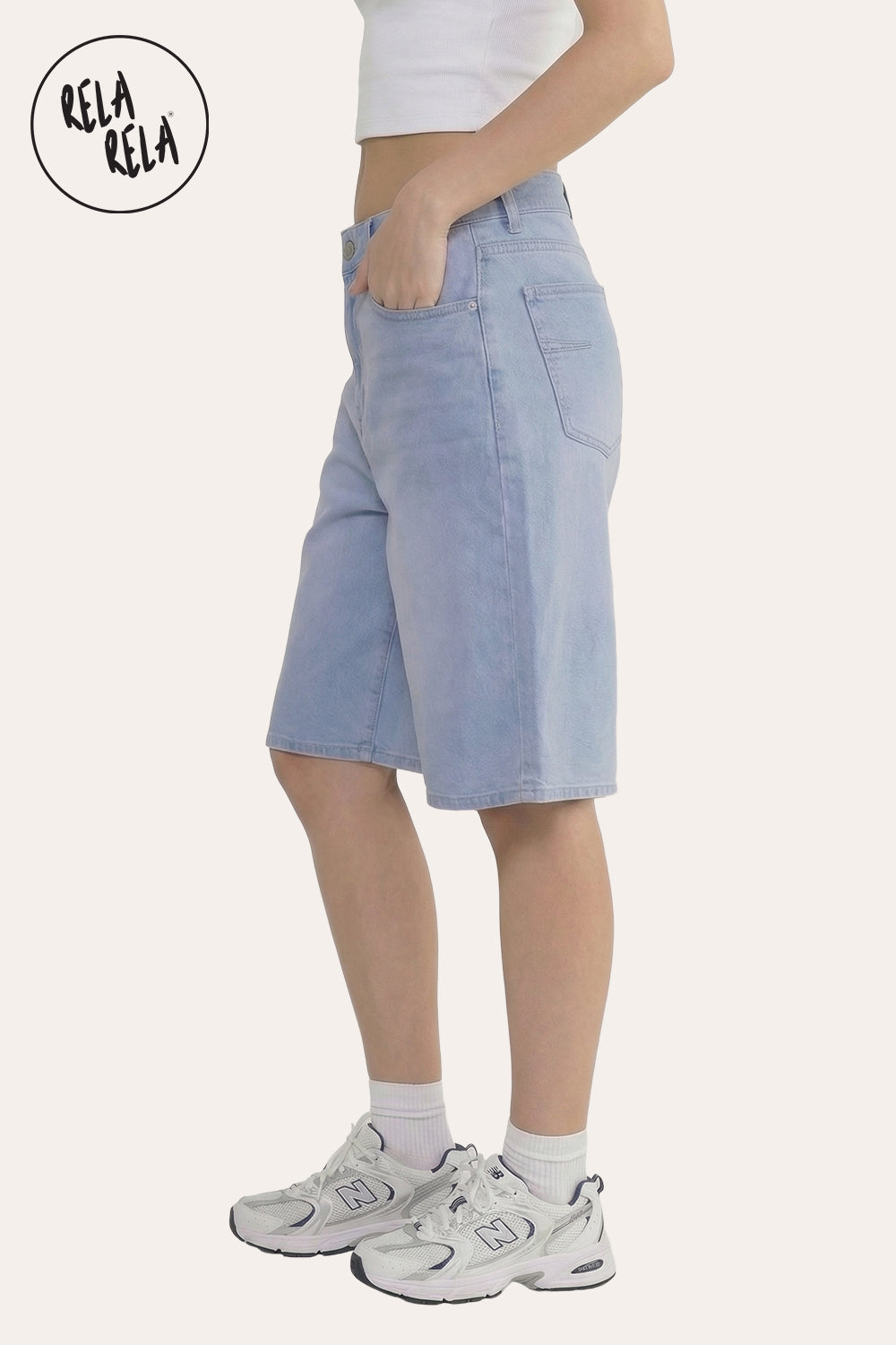 Viral Stretchy Low Rise Baggy Longline Denim Bermuda Shorts in Blue