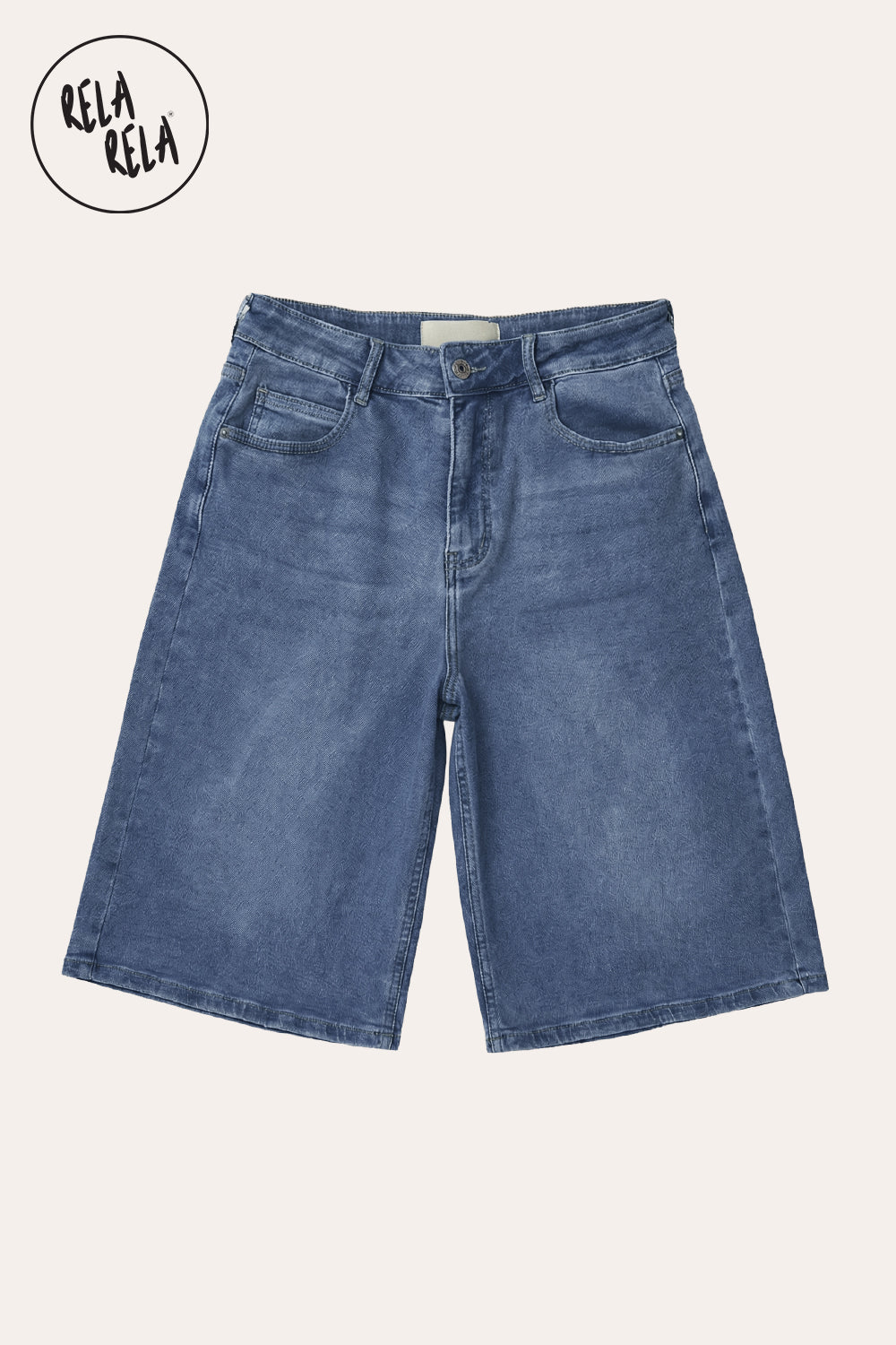 Viral Stretchy Low Rise Baggy Longline Denim Bermuda Shorts in Denim Blue