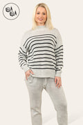 Striped Jumper & Knitted Jogger Co-Ord Set with Pockets in Grey