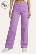 Pastel Tone Stretchy Wide Leg Dad Fit Jeans in Lilac