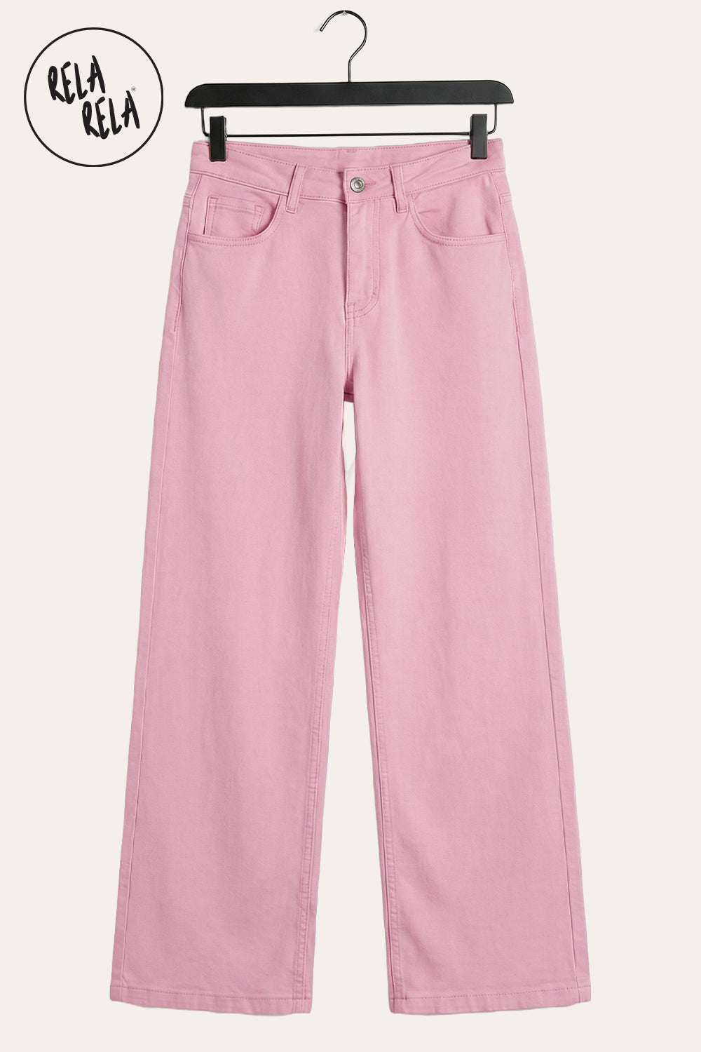 Pastel Tone Stretchy Wide Leg Dad Fit Jeans in Pink