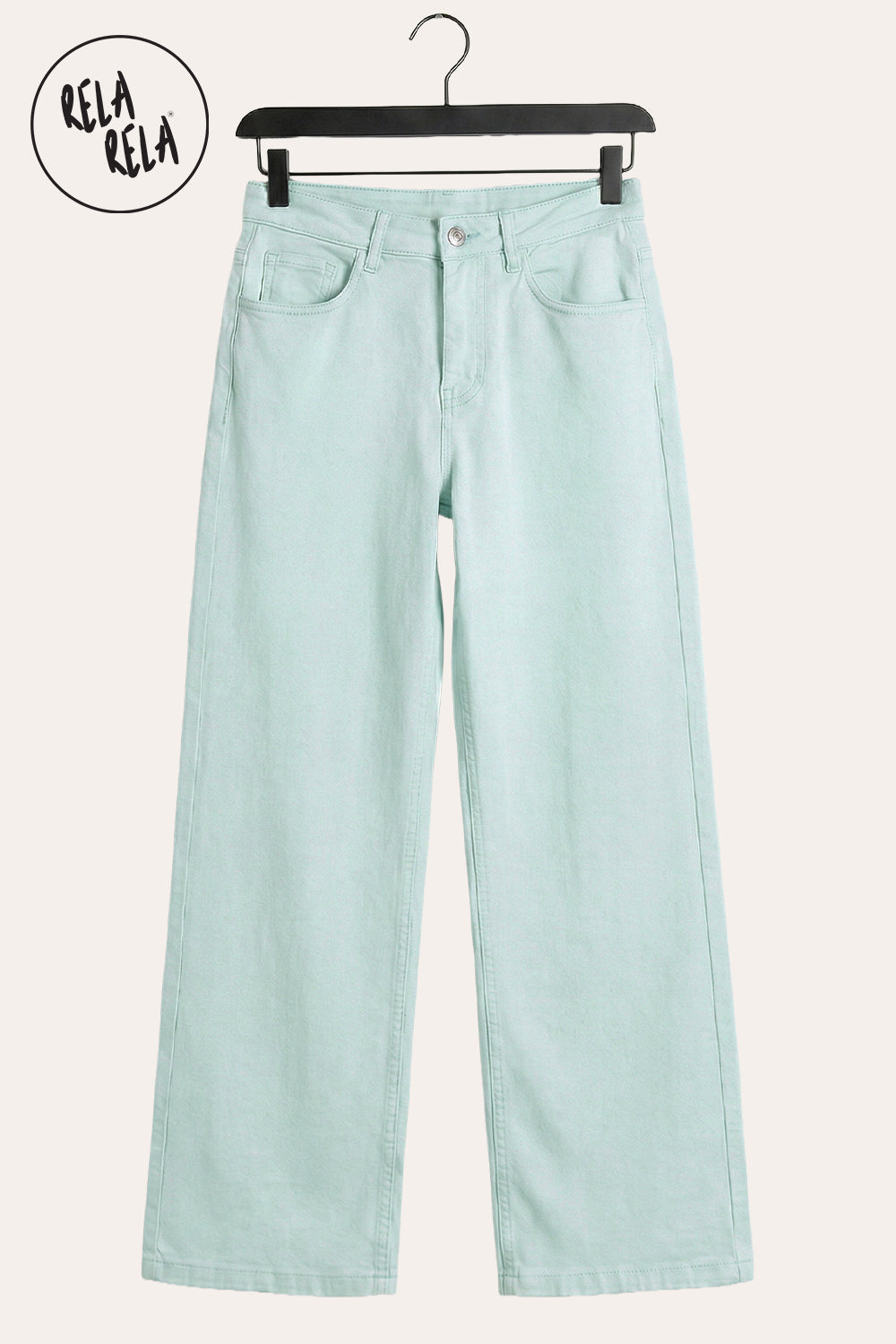 Pastel Tone Stretchy Wide Leg Dad Fit Jeans in Icy Blue