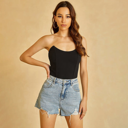 Black Strapless Bodysuit