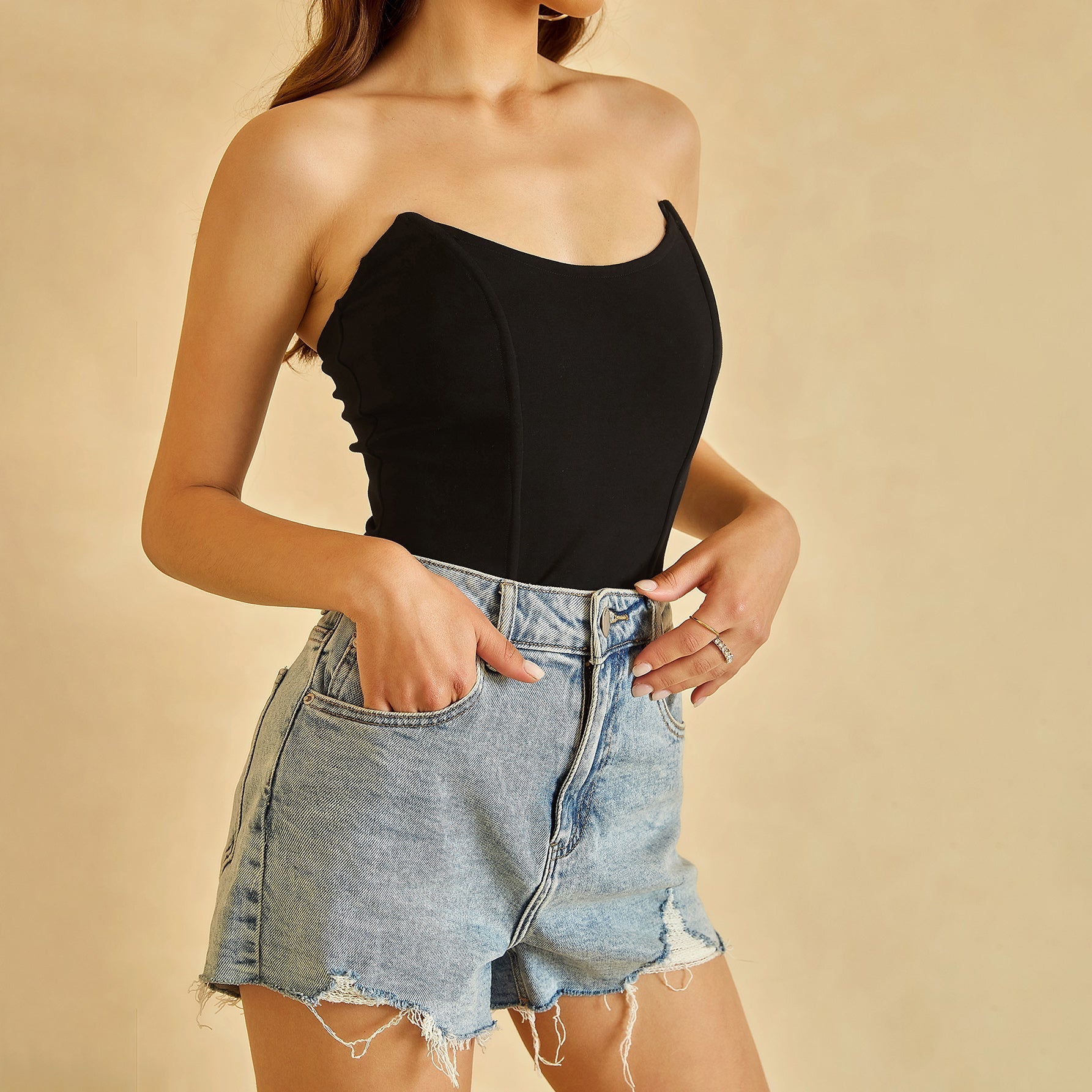 Black Strapless Bodysuit