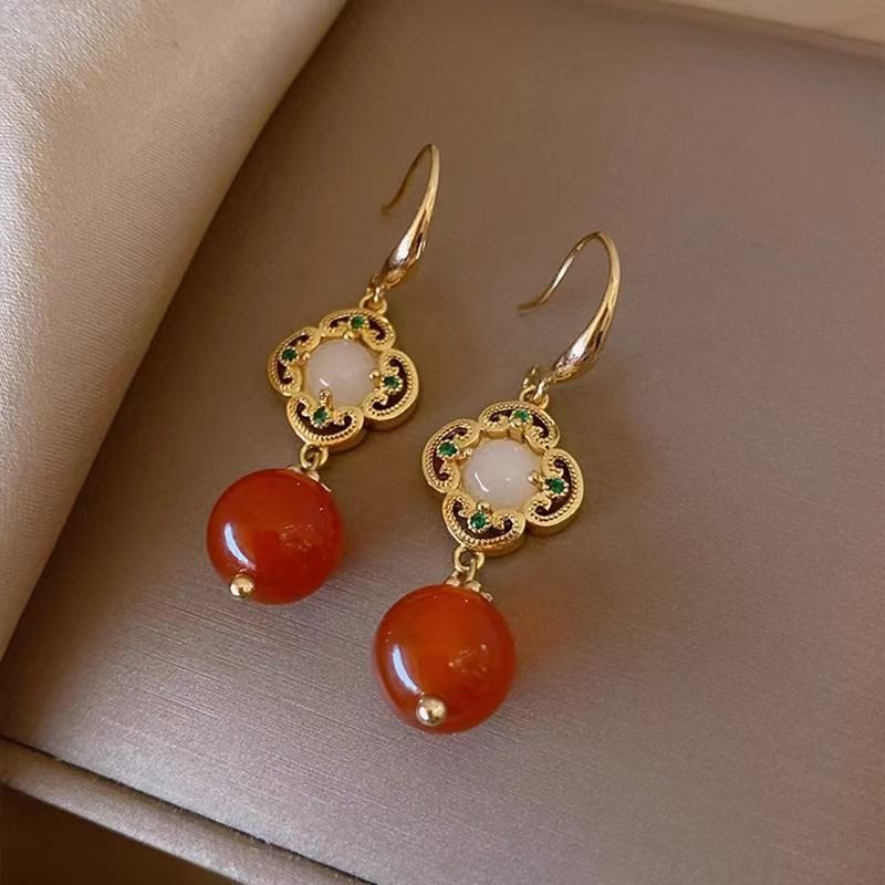 New Chinese-style Traditional Red Bead Earrings
