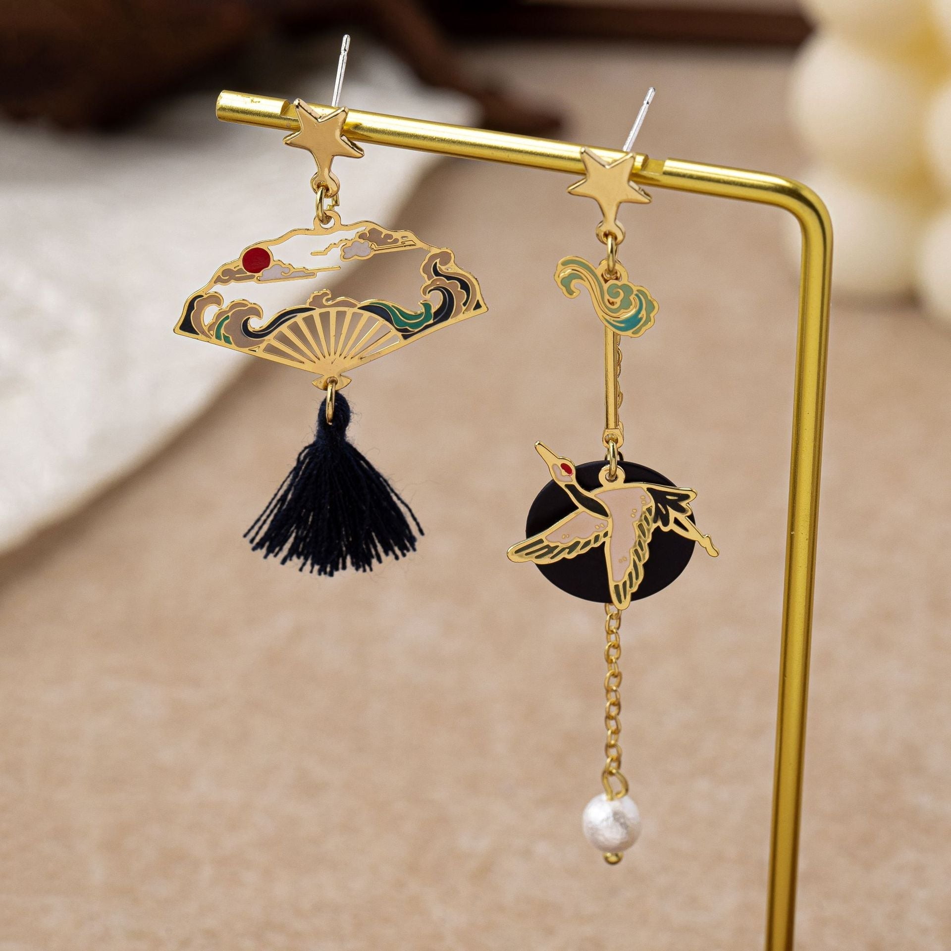 Antique Style Fringed Fan Earrings
