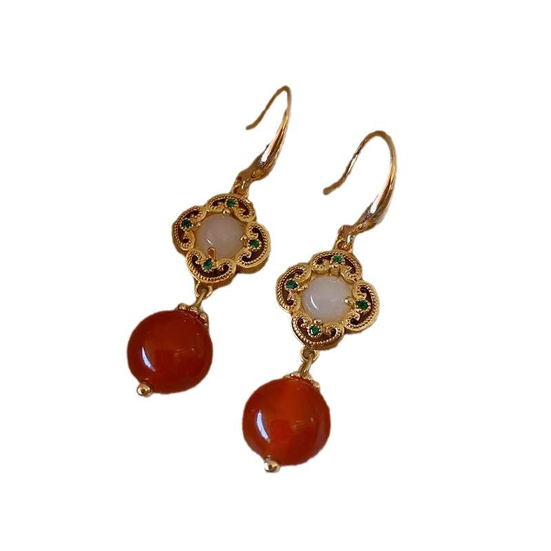 New Chinese-style Traditional Red Bead Earrings