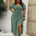Floral Print Split Detail Short Sleeve Bardot Dress