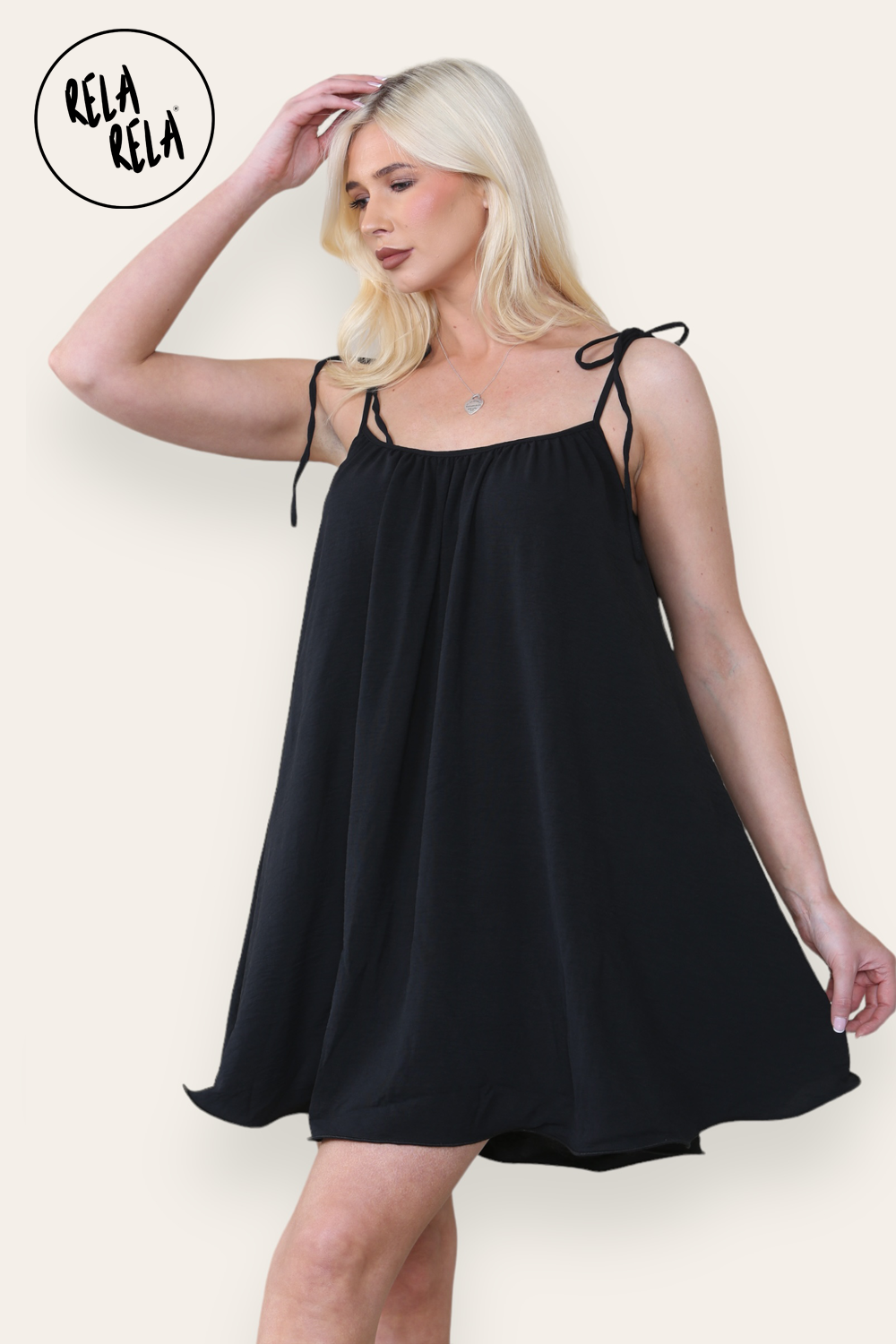 Strappy Wired Hem Swing Mini Dress Women Summer Dress in Black